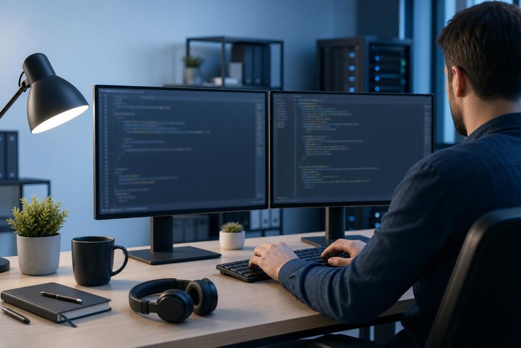 a realistic scene showing Developer Availability and Long-Term Maintenance